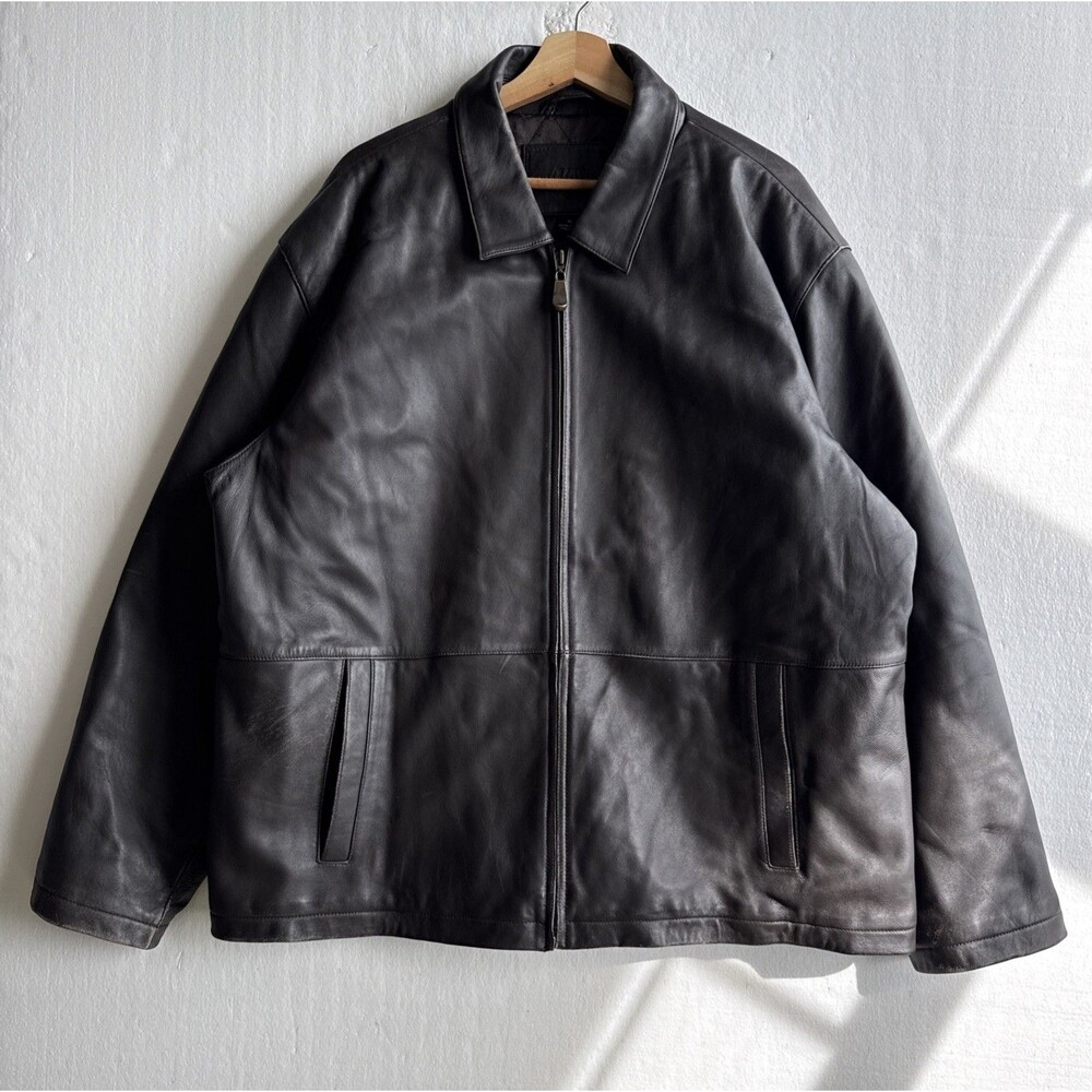 Knightsbridge Men’s Black Genuine Leather Jacket Full Zip Quilted Lining Size XL